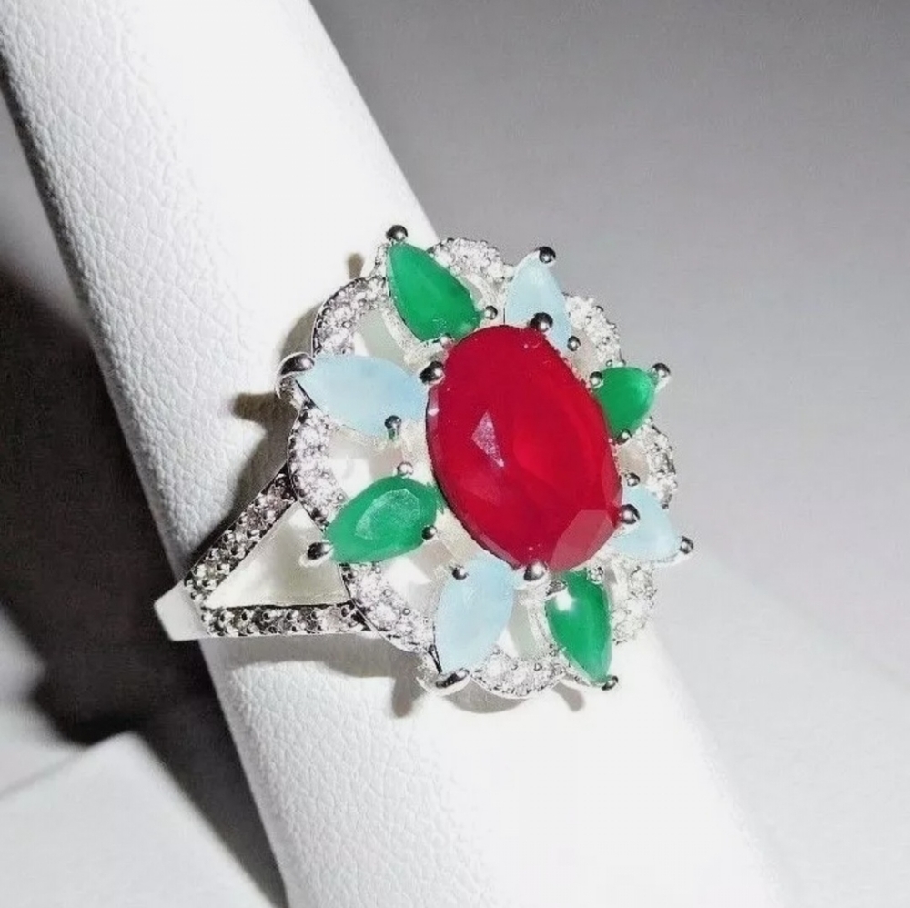 Ruby Emerald Chalcedony Topaz 925 Ring - image 2